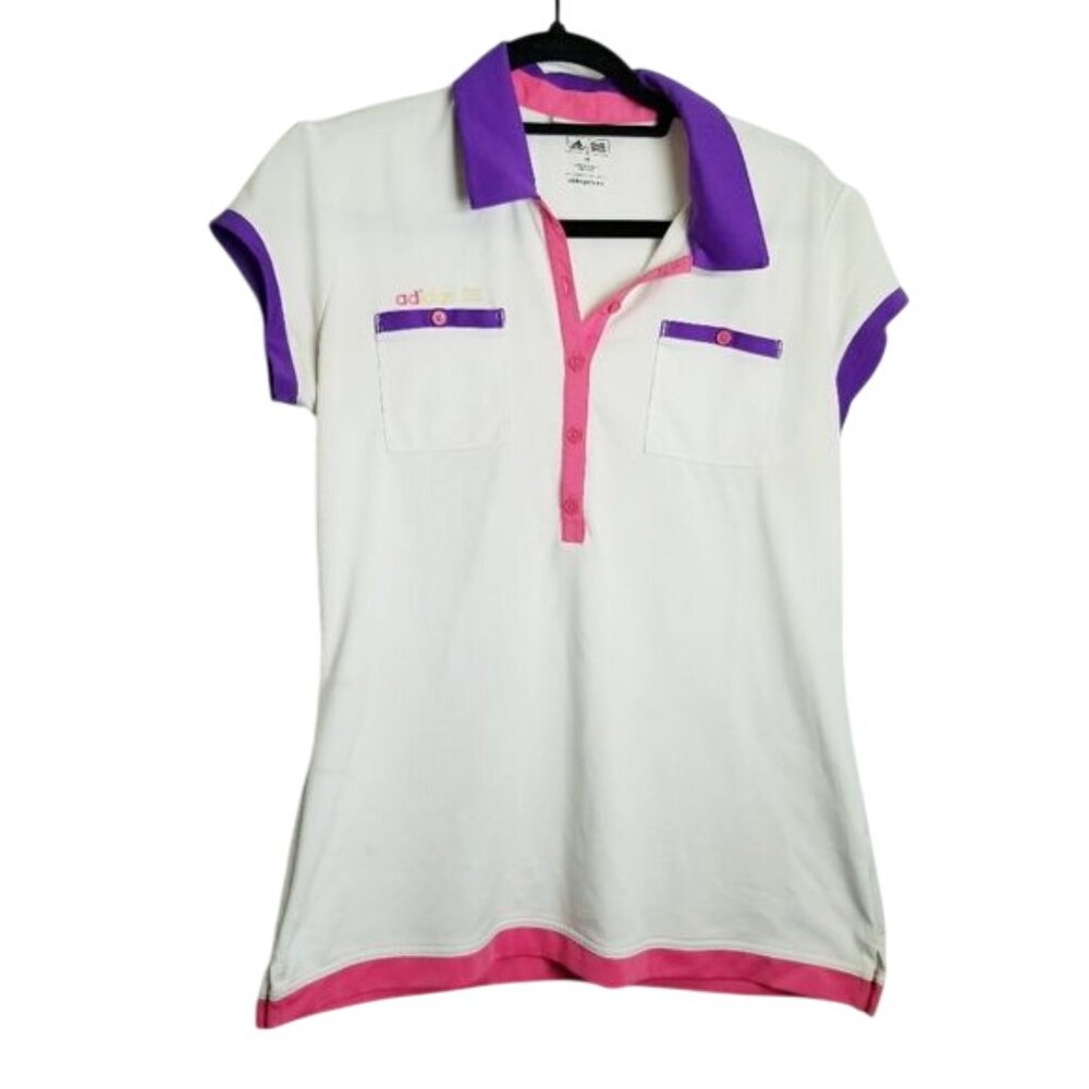 Adidas Golf Womens Short-Sleeve Polo Shirt White Pink Purple Accents M Polyester